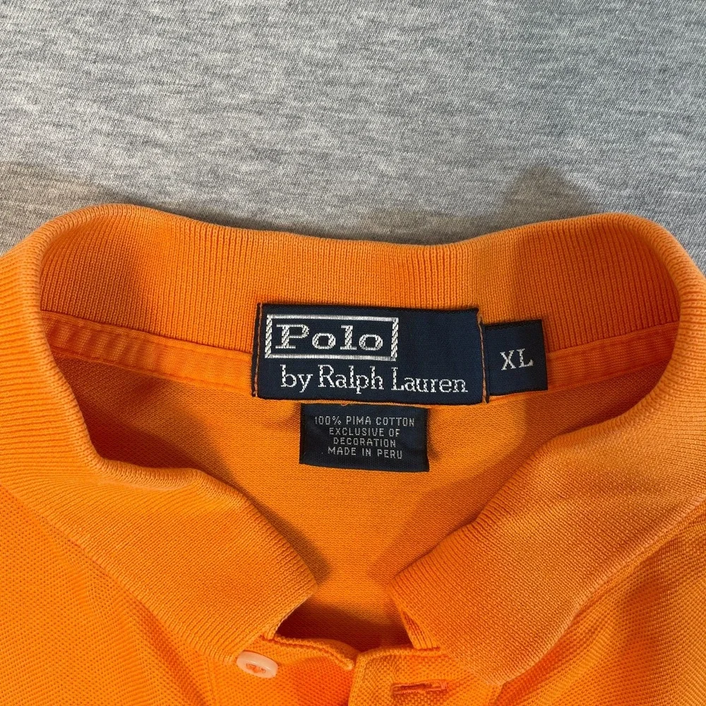 Polo Ralph Lauren Shirt Mens XL Orange Pima Cotton Multi Color Pony Polo Tee